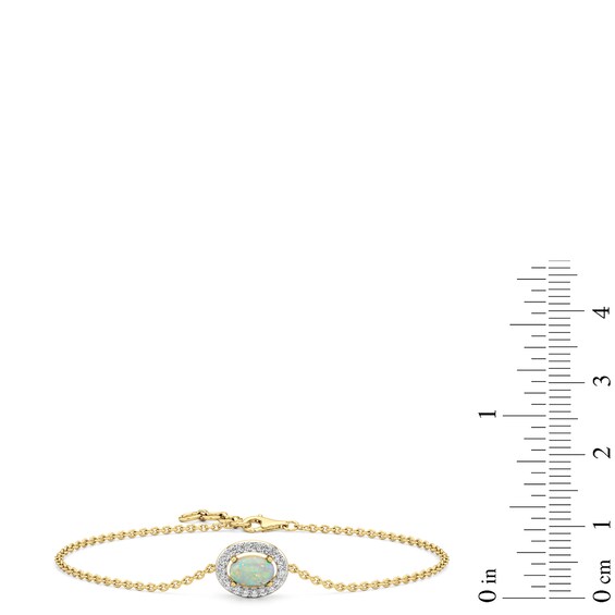 Oval Lab-Created Opal and White Lab-Created Sapphire Frame Bracelet in Sterling Silver with 24K Gold Plate