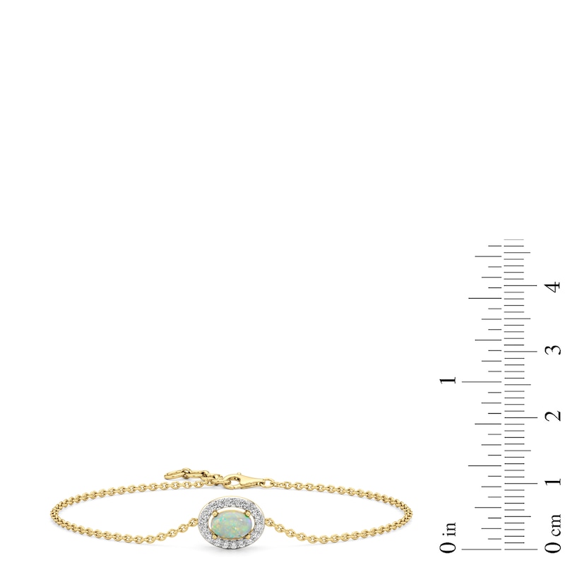 Main Image 3 of Oval Lab-Created Opal and White Lab-Created Sapphire Frame Bracelet in Sterling Silver with 24K Gold Plate