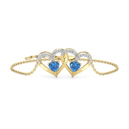 Swiss Blue Topaz and White Lab-Created Sapphire Interlocking Hearts Bracelet in Sterling Silver with 24K Gold Plate