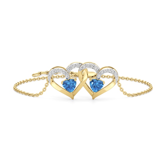Swiss Blue Topaz and White Lab-Created Sapphire Interlocking Hearts Bracelet in Sterling Silver with 24K Gold Plate
