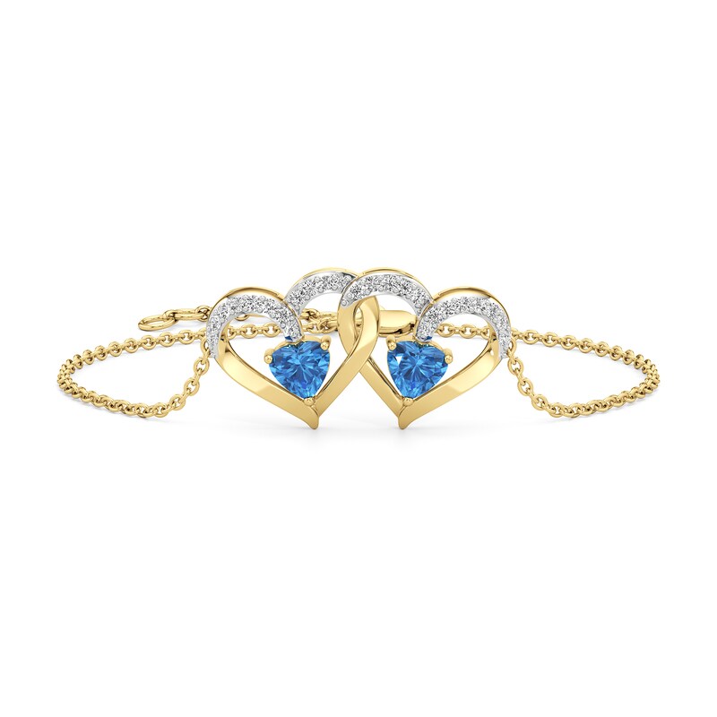 Main Image 1 of Swiss Blue Topaz and White Lab-Created Sapphire Interlocking Hearts Bracelet in Sterling Silver with 24K Gold Plate