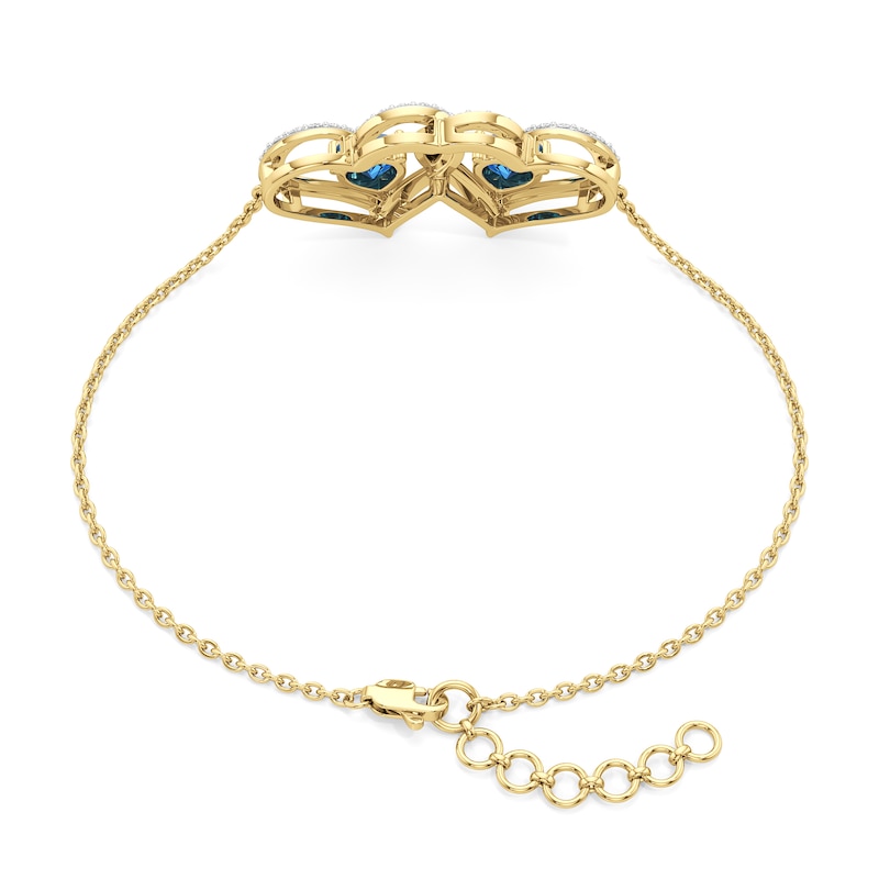 Main Image 2 of Swiss Blue Topaz and White Lab-Created Sapphire Interlocking Hearts Bracelet in Sterling Silver with 24K Gold Plate