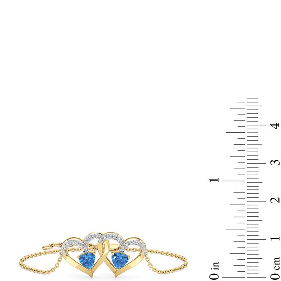 Swiss Blue Topaz and White Lab-Created Sapphire Interlocking Hearts Bracelet in Sterling Silver with 24K Gold Plate