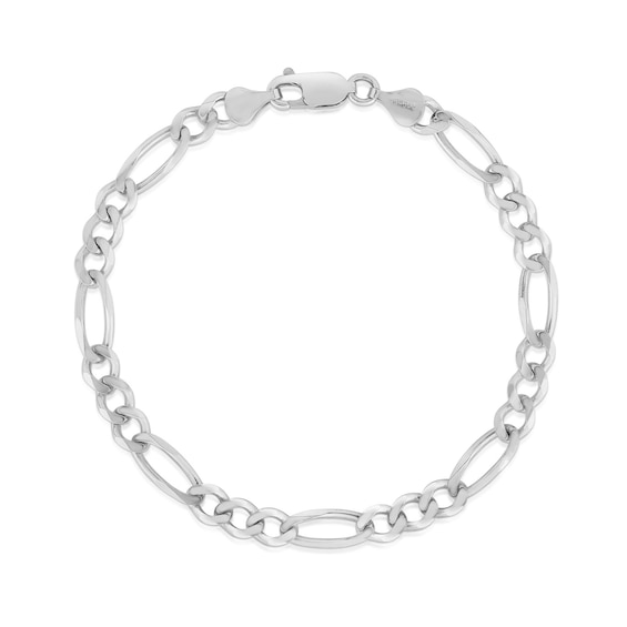 4.6mm Figaro Chain Bracelet in Solid 14K White Gold - 8"