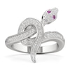 Thumbnail Image 1 of Pink and White Lab-Created Sapphire Snake Ring in Sterling Silver