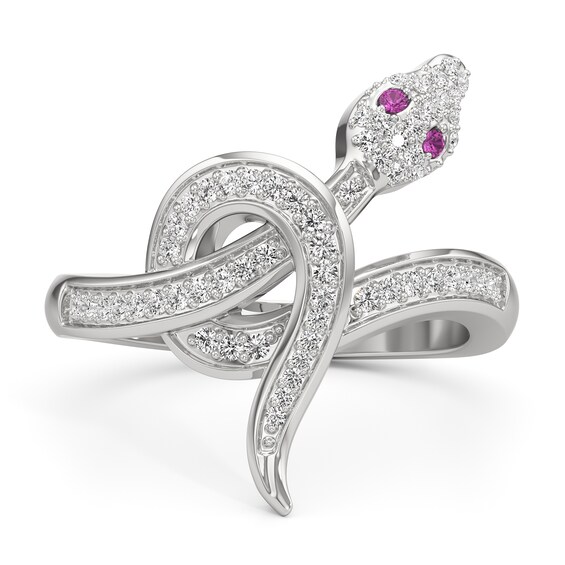 Pink and White Lab-Created Sapphire Snake Ring Sterling Silver