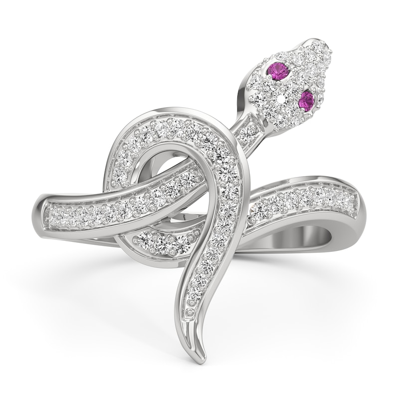 Main Image 3 of Pink and White Lab-Created Sapphire Snake Ring in Sterling Silver