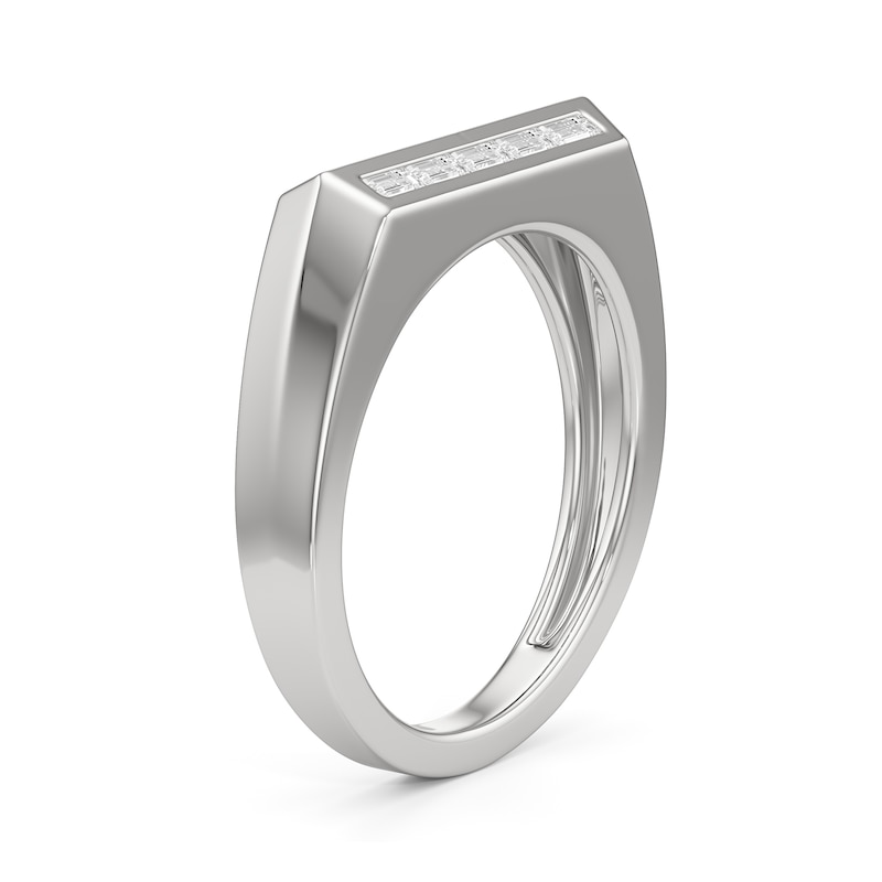 Main Image 2 of Baguette and Round White Lab-Created Sapphire Bar Ring in Sterling Silver