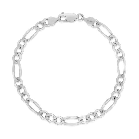 6.0mm Figaro Chain Bracelet in Solid 14K White Gold - 8"