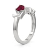 Thumbnail Image 2 of 5.0mm Heart-Shaped Lab-Created Ruby and White Lab-Created Sapphire "Love" Open Shank Ring in Sterling Silver