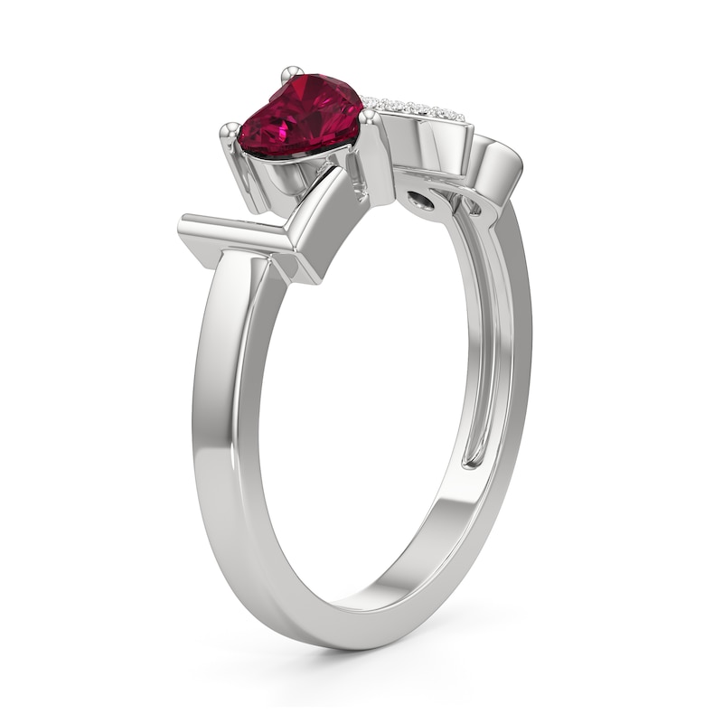 Main Image 2 of 5.0mm Heart-Shaped Lab-Created Ruby and White Lab-Created Sapphire "Love" Open Shank Ring in Sterling Silver