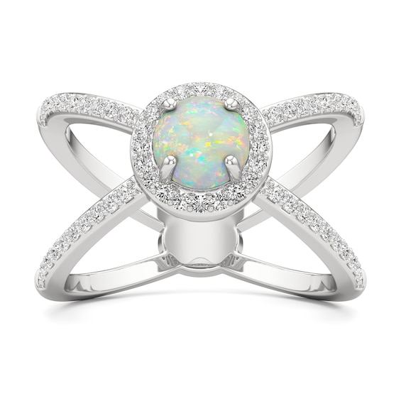 6.0mm Lab-Created Opal and White Lab-Created Sapphire Orbit Ring in Sterling Silver