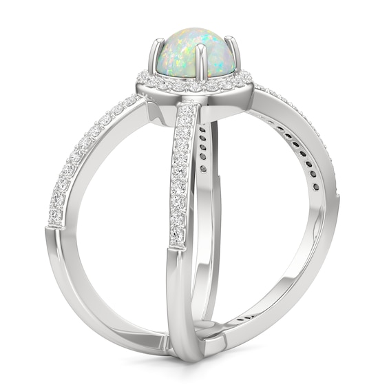 6.0mm Lab-Created Opal and White Lab-Created Sapphire Orbit Ring in Sterling Silver