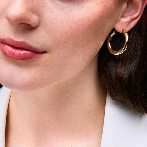 30.0mm Tube Hoop Earrings in Hollow 14K Gold