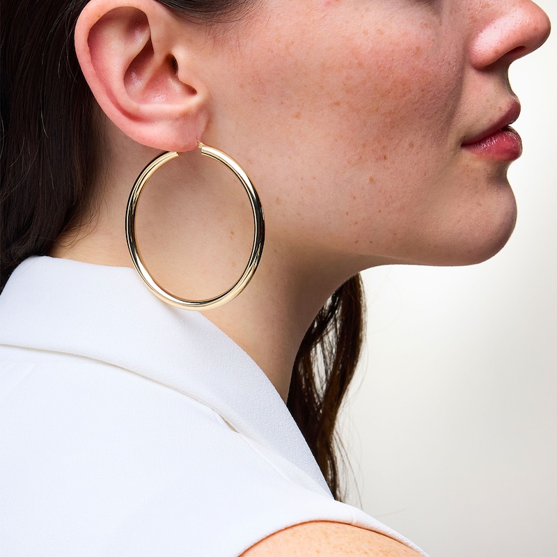 Main Image 2 of 60.0mm Tube Hoop Earrings in Hollow 14K Gold