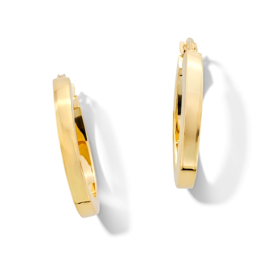 22.0mm Square Tube Oval Hoop Earrings in Hollow 14K Gold