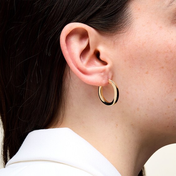 22.0mm Square Tube Oval Hoop Earrings in Hollow 14K Gold