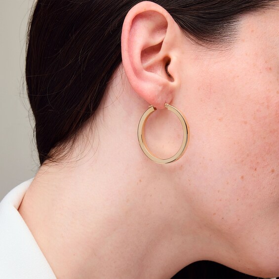 35.0mm Square Tube Hoop Earrings in Hollow 14K Gold