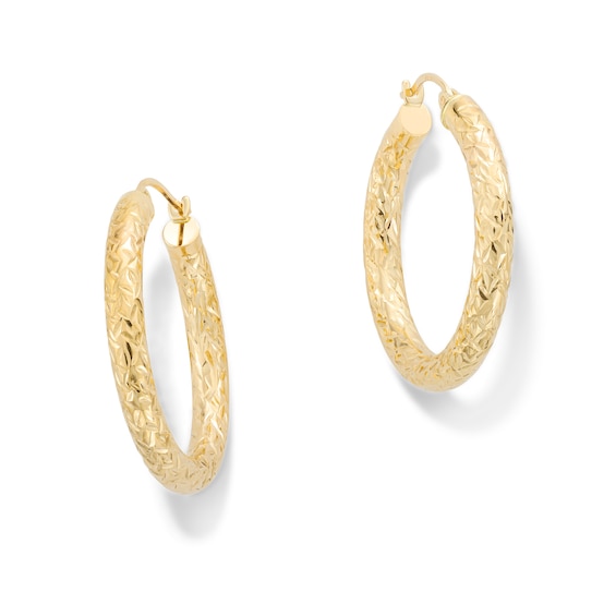 30.0mm Diamond-Cut Tube Hoop Earrings in Hollow 14K Gold