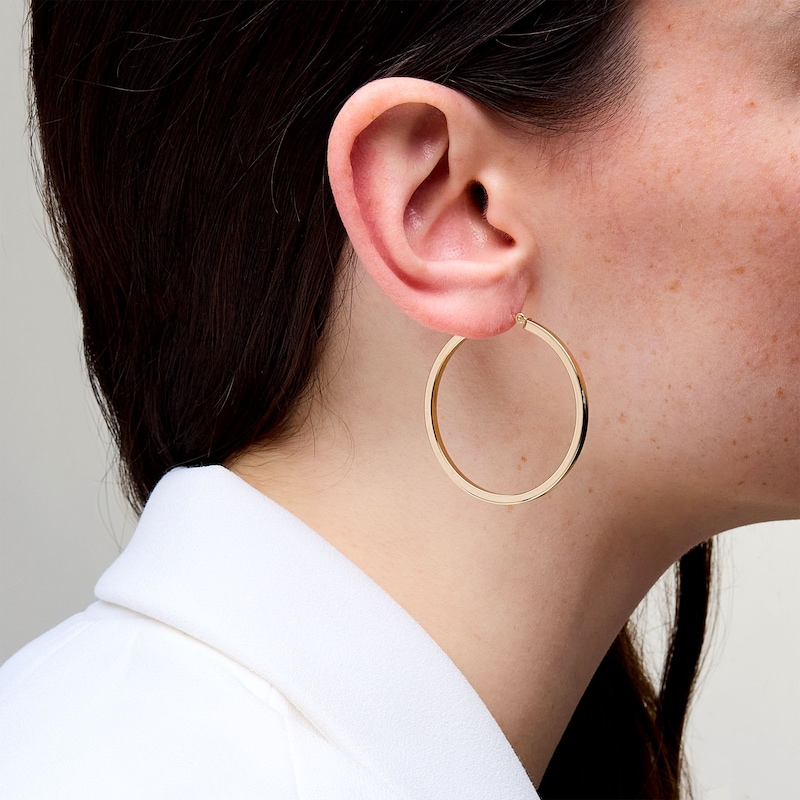 Main Image 2 of 40.0mm Square Tube Hoop Earrings in Hollow 14K Gold