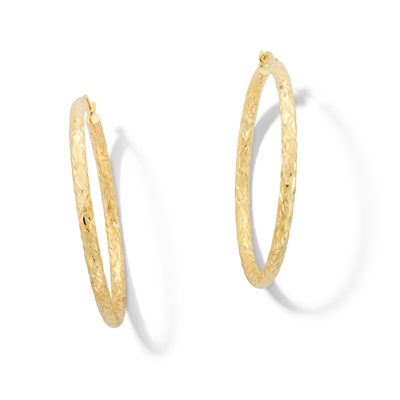 Main Image 1 of 45.0mm Diamond-Cut Tube Hoop Earrings in Hollow 14K Gold