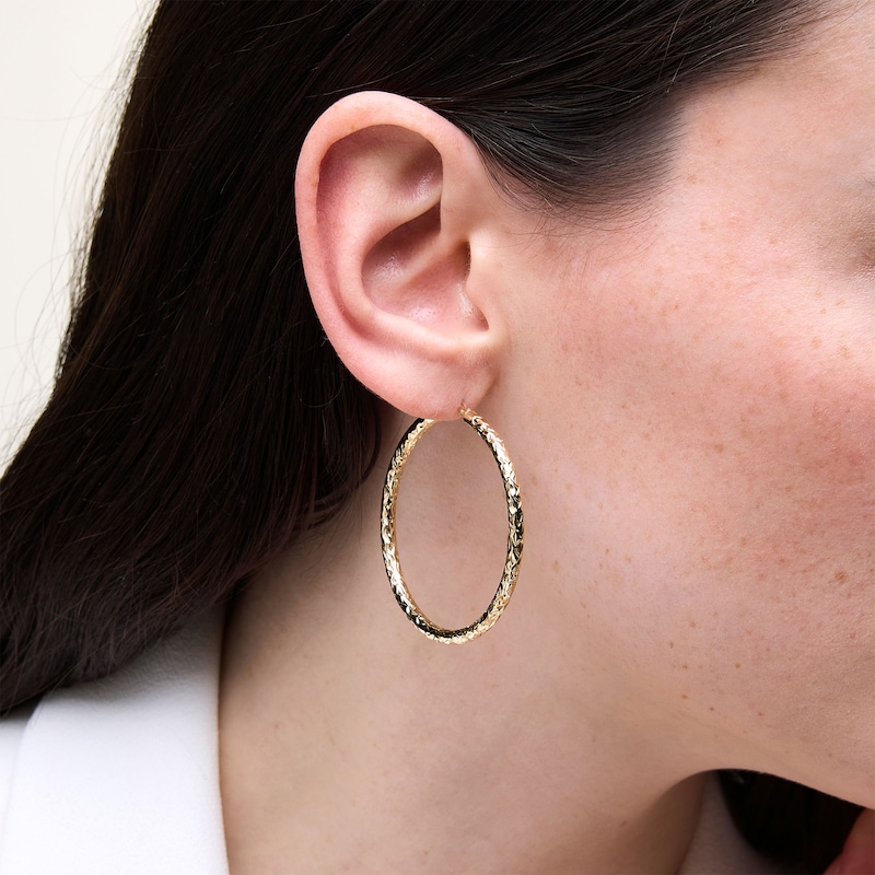 Main Image 2 of 45.0mm Diamond-Cut Tube Hoop Earrings in Hollow 14K Gold