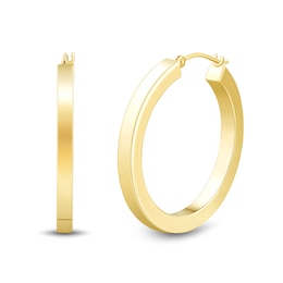 30.0mm Square Tube Hoop Earrings in Hollow 14K Gold