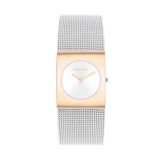 Ladiesâ Calvin Klein Pulse Two-Tone IP Square Mesh Watch with Silver-Tone Dial (Model: 25100063)