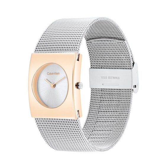 Ladiesâ Calvin Klein Pulse Two-Tone IP Square Mesh Watch with Silver-Tone Dial (Model: 25100063)