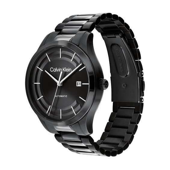 Menâs Calvin Klein Iconic Black IP Automatic Watch with Black Dial (Model: 25300023)