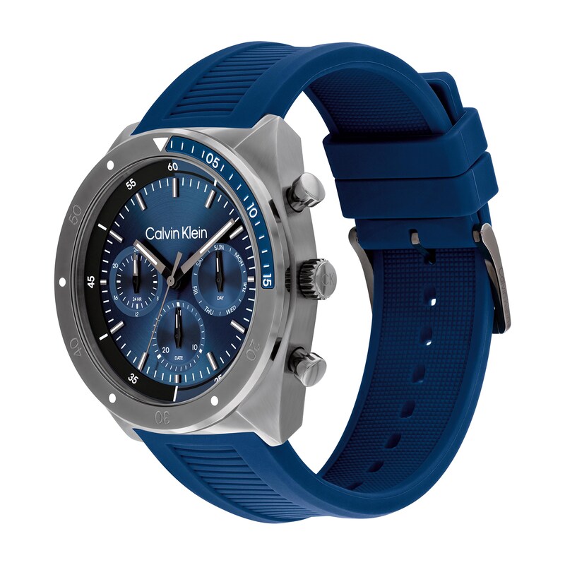 Main Image 2 of Men’s Calvin Klein Flex Grey IP Blue Silicone Strap Chronograph Watch with Blue Dial (Model: 25200468)