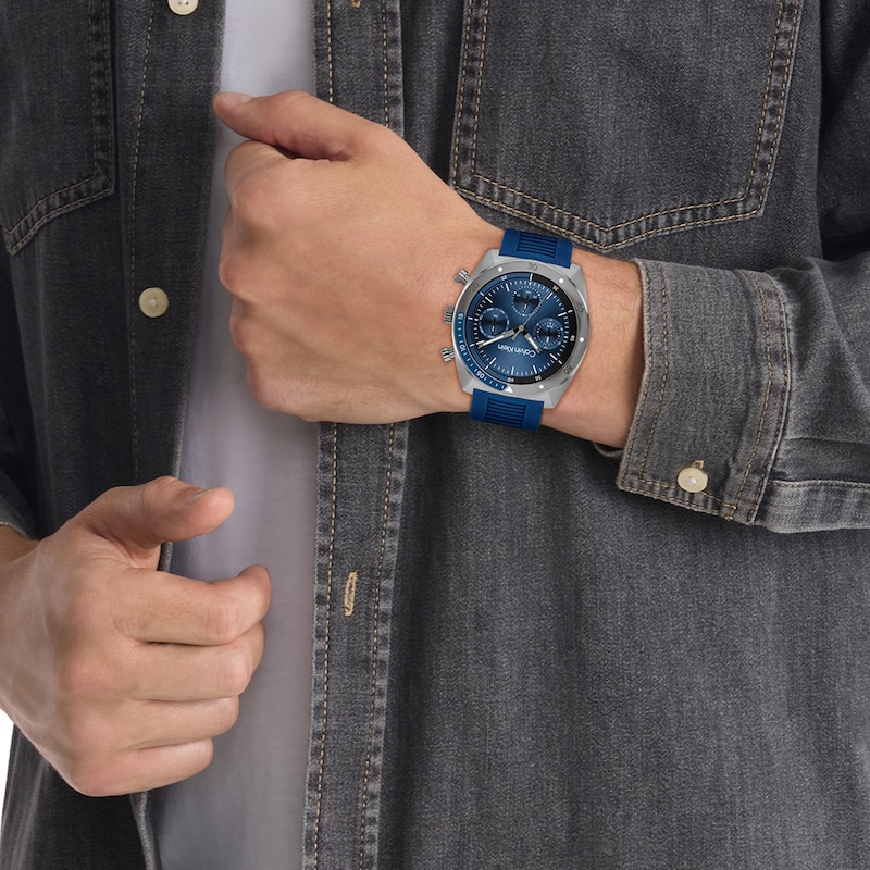 Main Image 4 of Men’s Calvin Klein Flex Grey IP Blue Silicone Strap Chronograph Watch with Blue Dial (Model: 25200468)