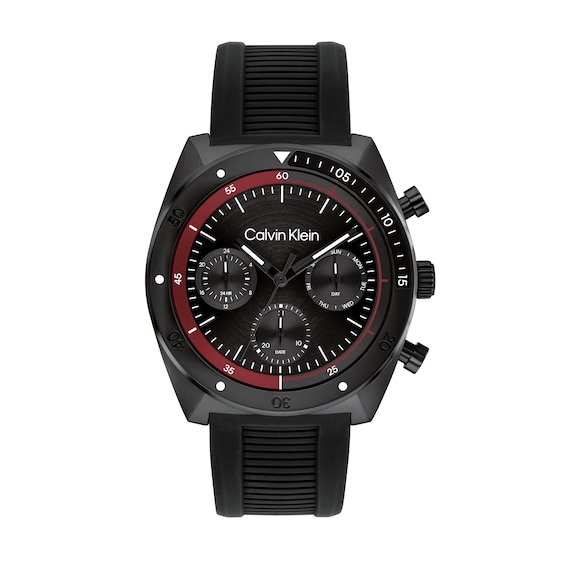 Menâs Calvin Klein Flex Black IP Silicone Strap Chronograph Watch with Black Dial (Model: 25200467)