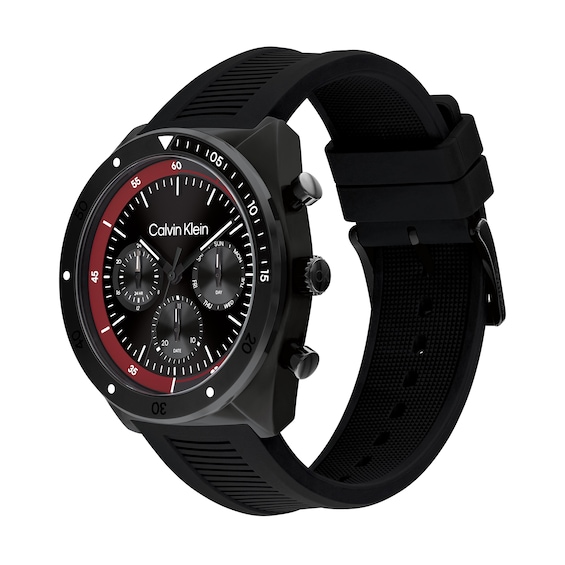 Menâs Calvin Klein Flex Black IP Silicone Strap Chronograph Watch with Black Dial (Model: 25200467)