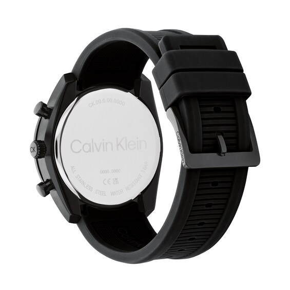 Menâs Calvin Klein Flex Black IP Silicone Strap Chronograph Watch with Black Dial (Model: 25200467)