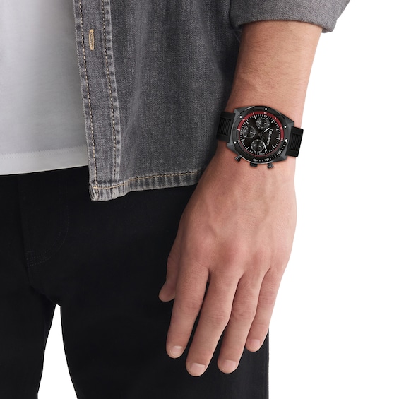 Menâs Calvin Klein Flex Black IP Silicone Strap Chronograph Watch with Black Dial (Model: 25200467)