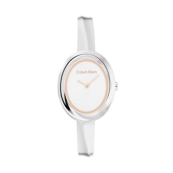 Ladiesâ Calvin Klein Twisted Bezel Bangle Watch with Two-Tone Dial (Model: 25100055)