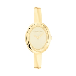 Ladies’ Calvin Klein Twisted Bezel Gold-Tone IP Bangle Watch with Gold-Tone Dial (Model: 25100056)