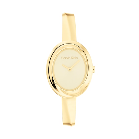 Ladiesâ Calvin Klein Twisted Bezel Gold-Tone IP Bangle Watch with Gold-Tone Dial (Model: 25100056)