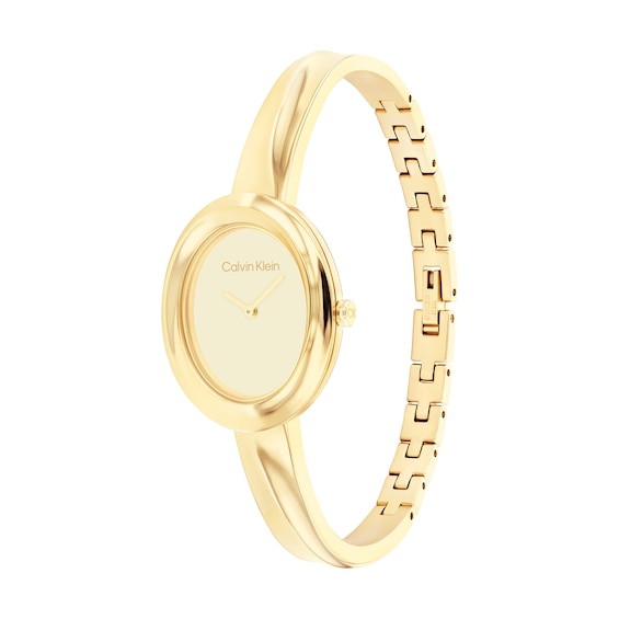 Ladies’ Calvin Klein Twisted Bezel Gold-Tone IP Bangle Watch with Gold-Tone Dial (Model: 25100056)