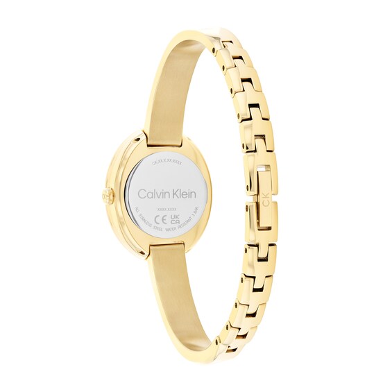 Ladies’ Calvin Klein Twisted Bezel Gold-Tone IP Bangle Watch with Gold-Tone Dial (Model: 25100056)