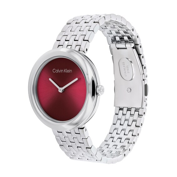 Ladiesâ Calvin Klein Twisted Bezel Watch with Red Dial (Model: 25100064)