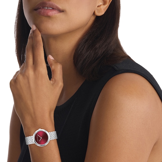 Ladiesâ Calvin Klein Twisted Bezel Watch with Red Dial (Model: 25100064)