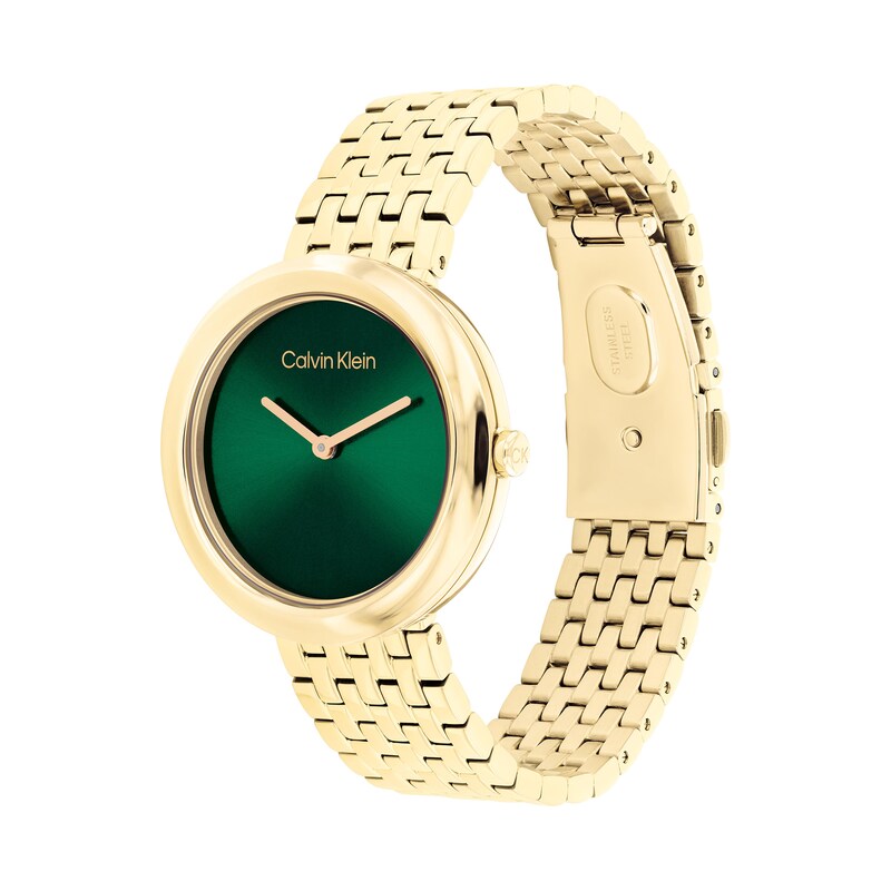 Main Image 2 of Ladies’ Calvin Klein Twisted Bezel Gold-Tone IP Watch with Green Dial (Model: 25300066)