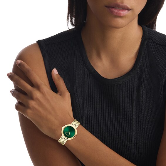 Ladiesâ Calvin Klein Twisted Bezel Gold-Tone IP Watch with Green Dial (Model: 25300066)