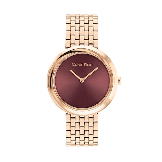 Ladiesâ Calvin Klein Twisted Bezel Rose-Tone IP Watch with Burgundy Dial (Model: 25100067)