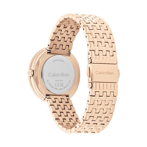 Ladiesâ Calvin Klein Twisted Bezel Rose-Tone IP Watch with Burgundy Dial (Model: 25100067)