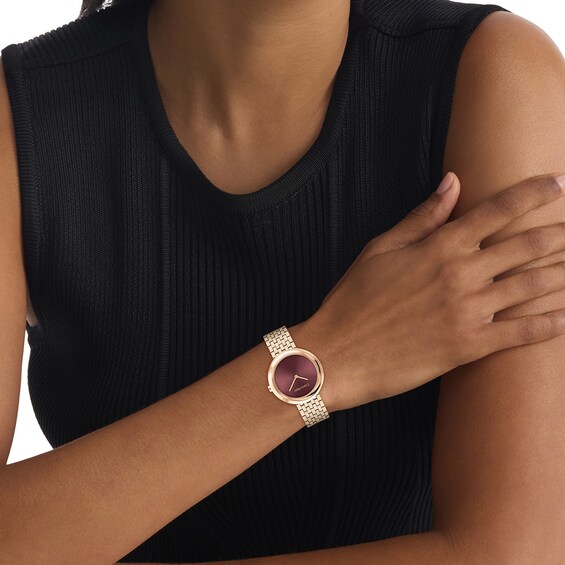 Ladiesâ Calvin Klein Twisted Bezel Rose-Tone IP Watch with Burgundy Dial (Model: 25100067)