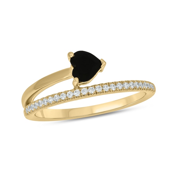 5.0mm Heart-Shaped Black Sapphire and 1/8 CT. T.w. Diamond Split Shank Ring in 10K Gold