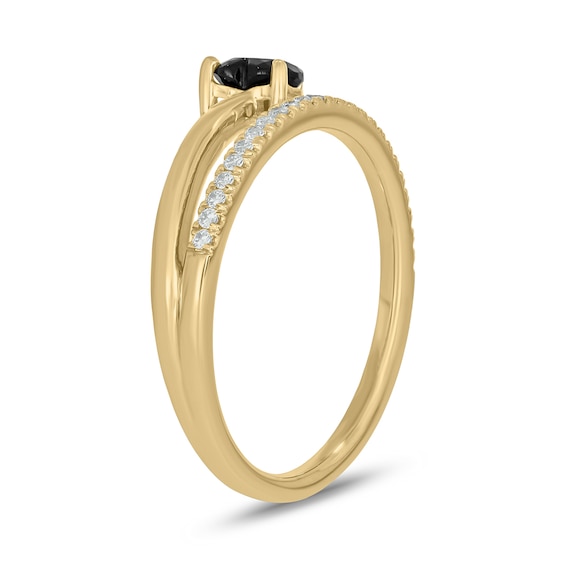 5.0mm Heart-Shaped Black Sapphire and 1/8 CT. T.w. Diamond Split Shank Ring in 10K Gold